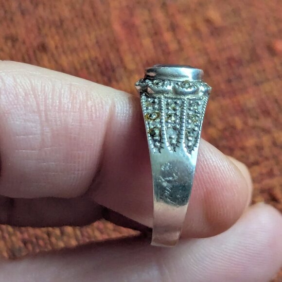 Amethyst Marcasite Sterling Silver Victorian Art Deco Art Nouveau Boho Ring 10